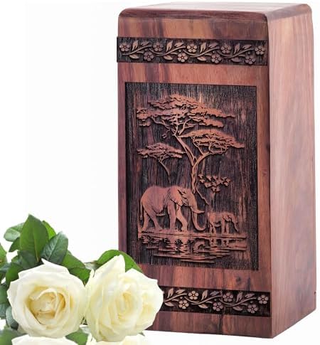 Elegant Wooden Elephant Urn for Human Ashes - 5 Inch Size