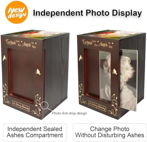 Wooden Cremation Urn with Photo Frame for Adult Ashes Cardinal Design