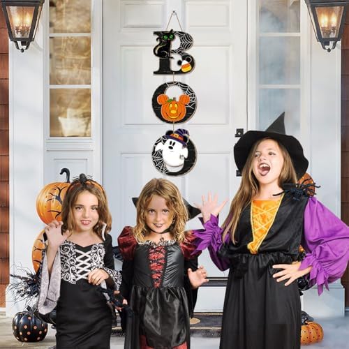 Halloween BOO Mouse Door Sign Decorations with Black Cat Pumpkin Ghost