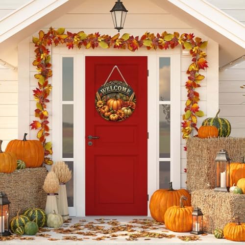 Fall Welcome Door Sign with Rustic Pumpkin Design