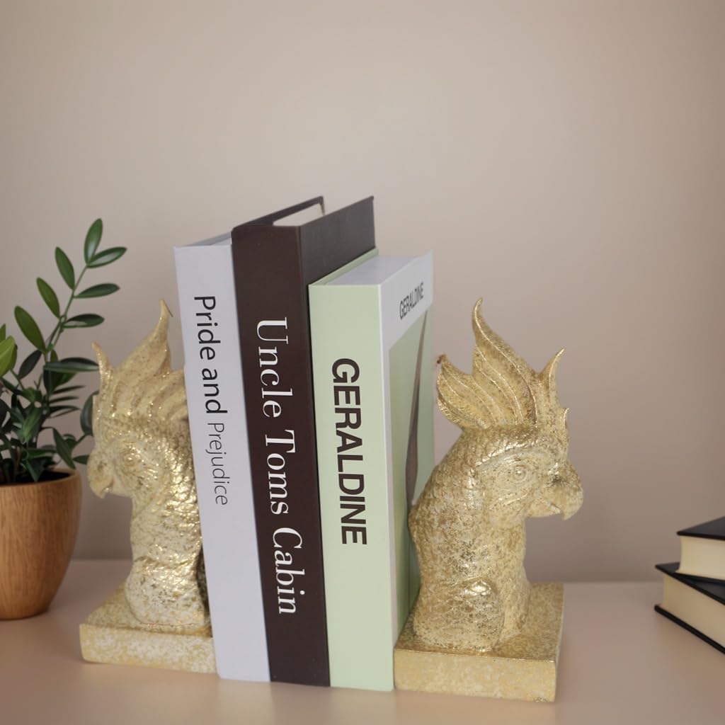 Golden Parrot Decorative Bookends Set of 2