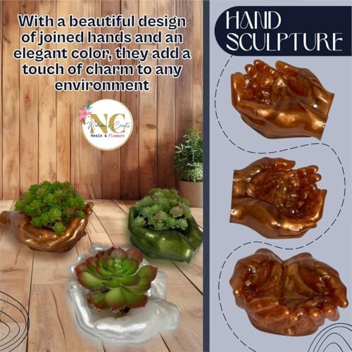 Hand Sculpture Resin Decor in Copper Green White