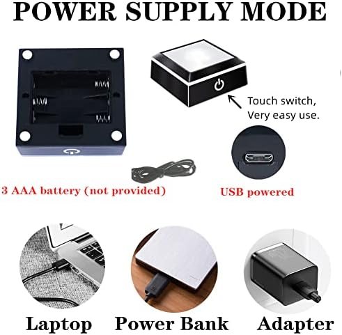 Eustuma LED Light Base Non-Slip Square Display Stand in Multiple Colors for Glass Crystal Spheres