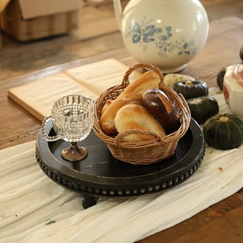 Wooden Tray for Home Decor Black Round Beaded