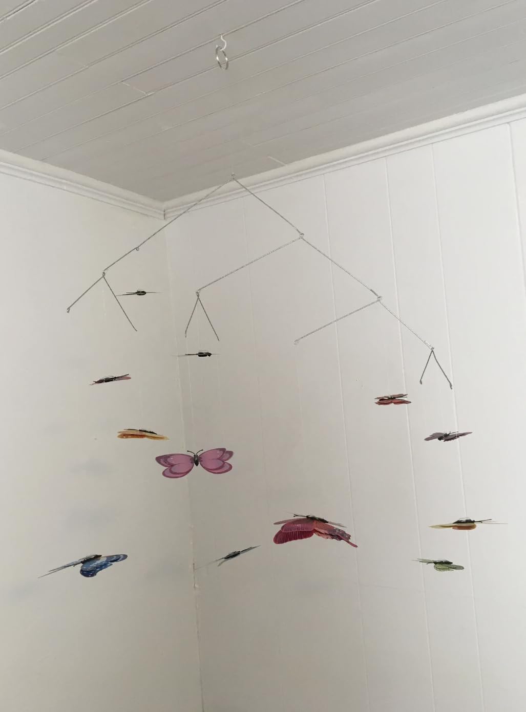 Hanging Butterfly Mobile - 12 Colorful Plastic Butterflies - Kinetic Decor for Baby Room and Home