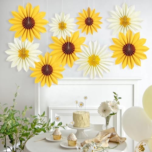 PAPER JAZZ Yellow Sunflower Folding Fans Decor Set