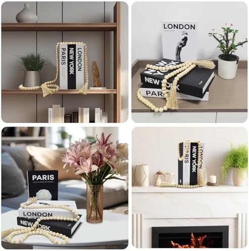 Gocelufe Decorative Book Set with Wood Bead Tassels