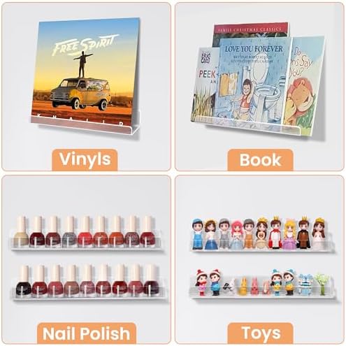 Upsimples 8 Pack Vinyl Record Wall Shelves Clear Acrylic Floating Display for Album Storage