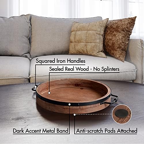 Round Coffee Table Tray with Metal Handles