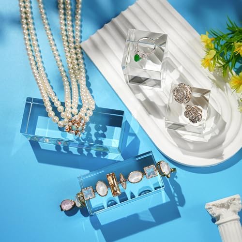 ZEERSHEE 4pcs Clear Glass Display Blocks for Collectibles Art Crafts