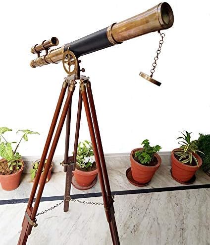Maritime Brass Antique Double Barrel Telescope with Wooden Tripod