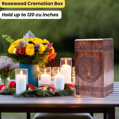 Tamanna Rosewood Urn For Human Ashes - Tree Of Life Wooden Box - Personalized Cremation Urn