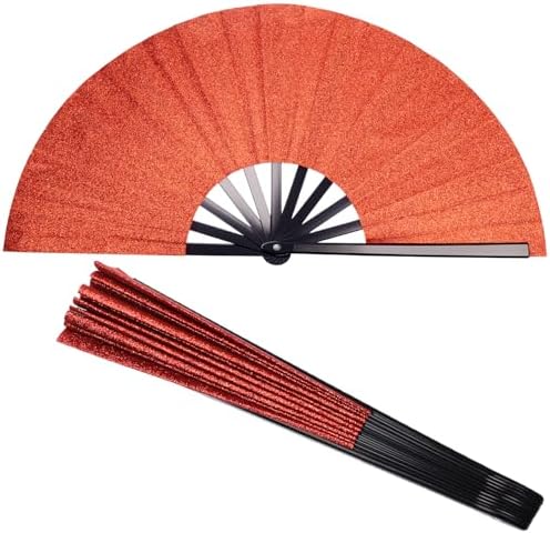 Large Folding Fan with Glitter 13 Inch Heavy Duty Plastic Fan