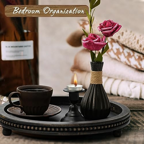 KULEDM Black Round Wooden Tray Decor for Coffee Table