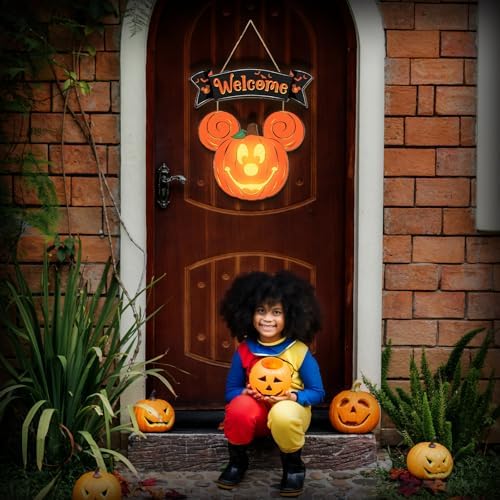 Halloween Mouse Pumpkin Lantern Door Sign with Light