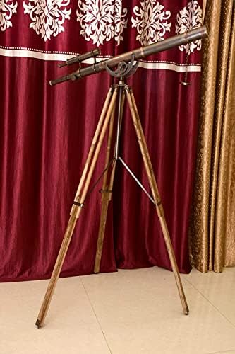 Vintage Double Barrel Telescope with Adjustable Wooden Tripod 1