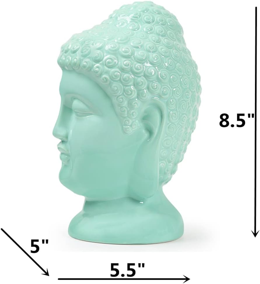 Ceramic Buddha Head Statue Green Religious Home Decor