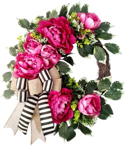 Hot Pink Peony Wreath for Front Door