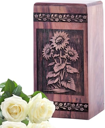 Sunflower Field Keepsake Urn - 5 Inch Wooden Ashes Box