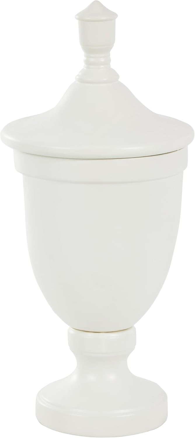 Deco 79 White Ceramic Fluted Urn Decorative Jar with Lid