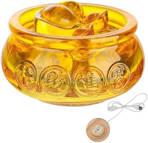 Golden Treasure Crystal Glass Bowl with LED Base and 321 Ingot Decor