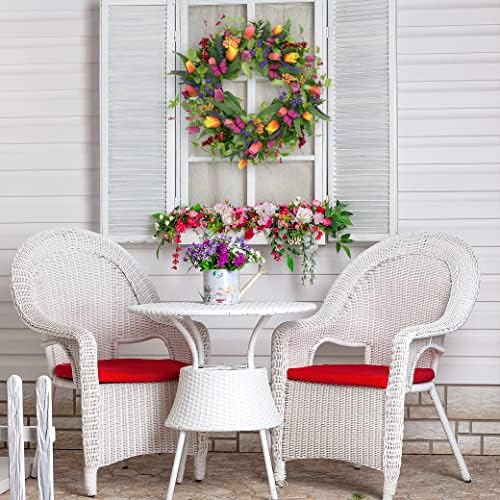 22 Inch Spring Summer Tulip Wreath with Purple Tassels and Ferns for Front Door and Wall Decor