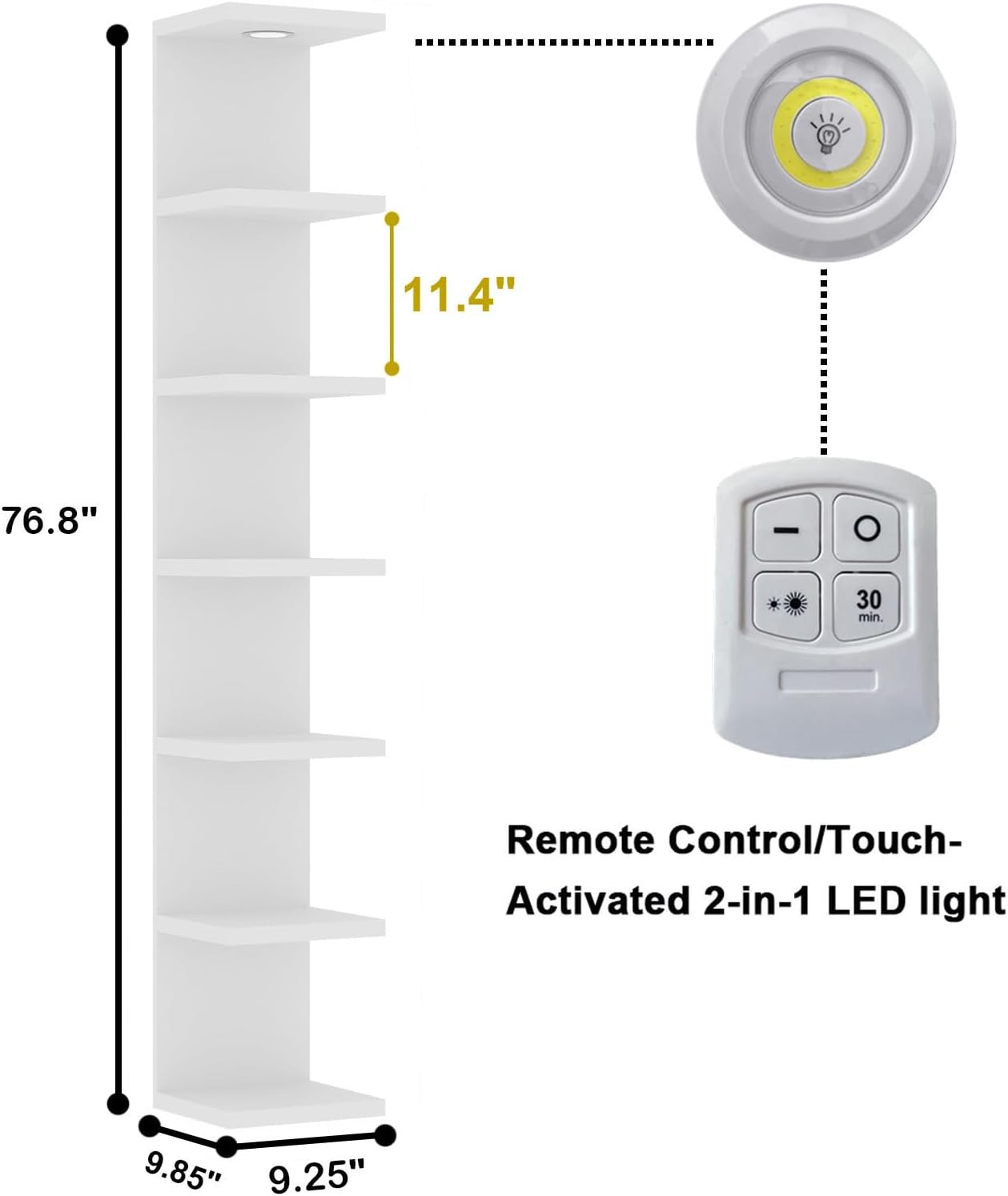 7 Tier Floating Wall Shelf with LED Light