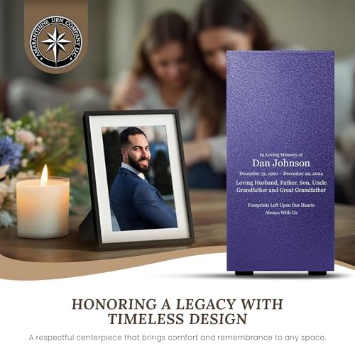 Amaranthine Urn Decorative Cremation Urn for Human Ashes - Customizable Metal Urn with Base Text and Color Made in USA