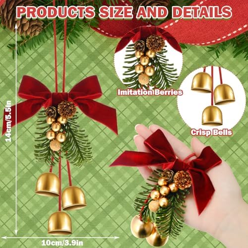 2 Pcs Christmas Wreath Bows with Jingle Bells and Pinecone Tree Topper Decor