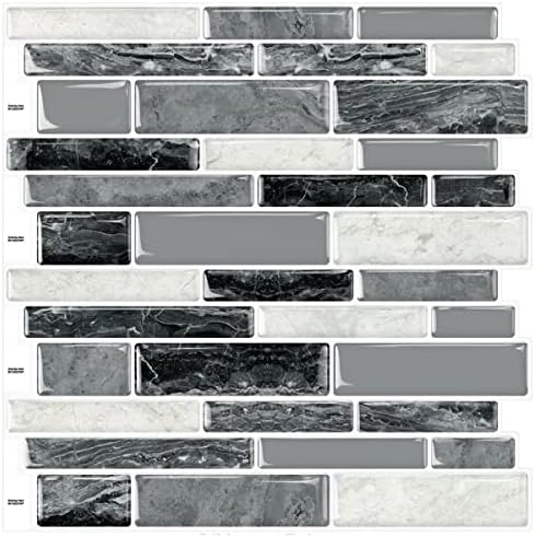 DEWOO 3D Self Adhesive Wall Tiles Marble Gray 10-Sheet 12x12