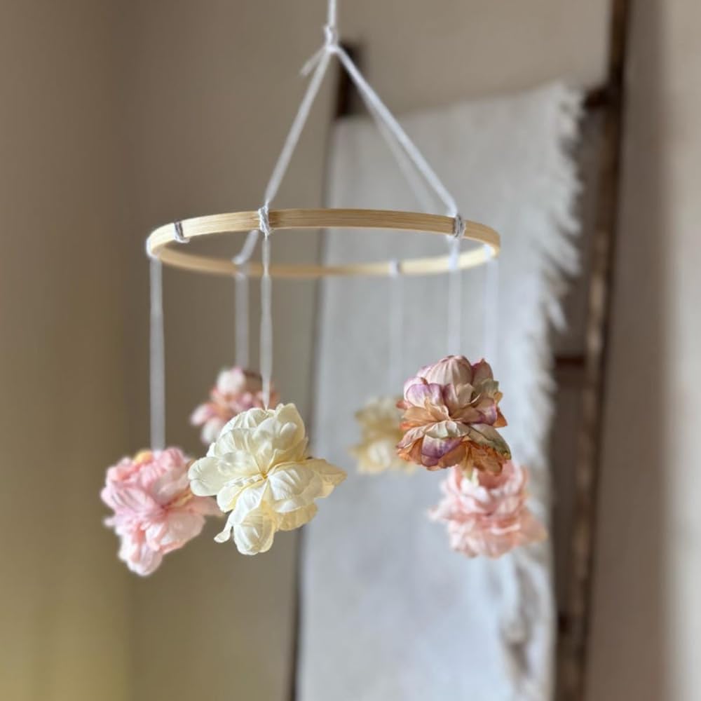 Pink Floral Wooden Mobile Rustic Bedroom Decor