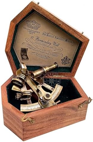 Brass Nautical Sextant with Wooden Box Vintage Gift