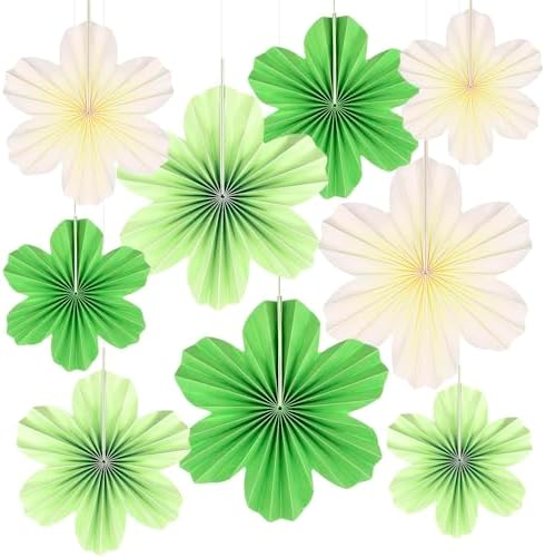 PheiLa Paper Flowers Decor Set of 9 Green Fans