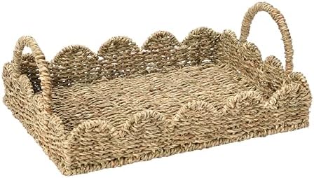 Household Essentials Handwoven Tray with Handles and Scalloped Edge