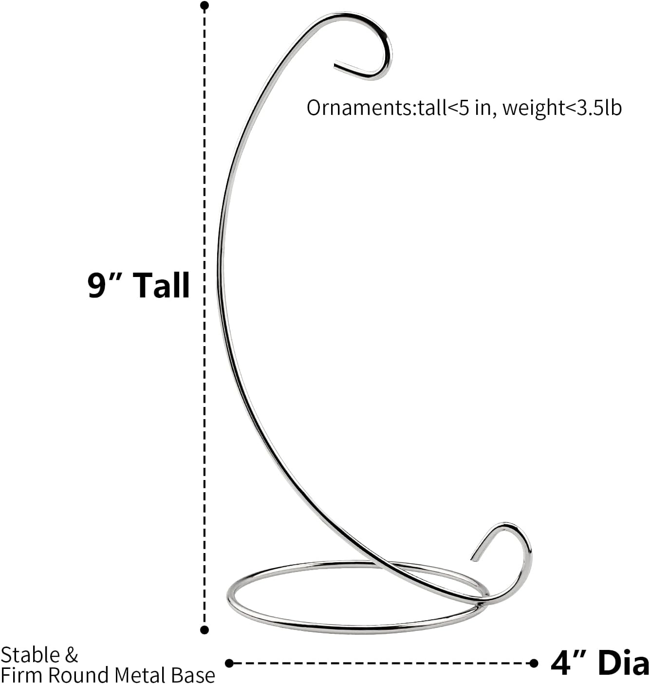 Abom 3 Pack 9in Ornament Display Stand with Silver Iron Hanging Hook for Home Decor and Party Use
