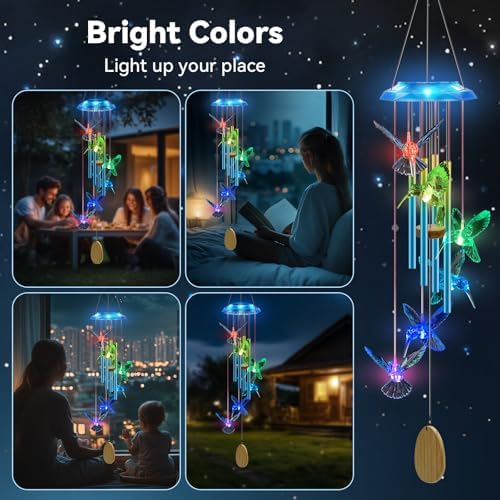 Hummingbird Solar Wind Chimes for Outdoor Decor