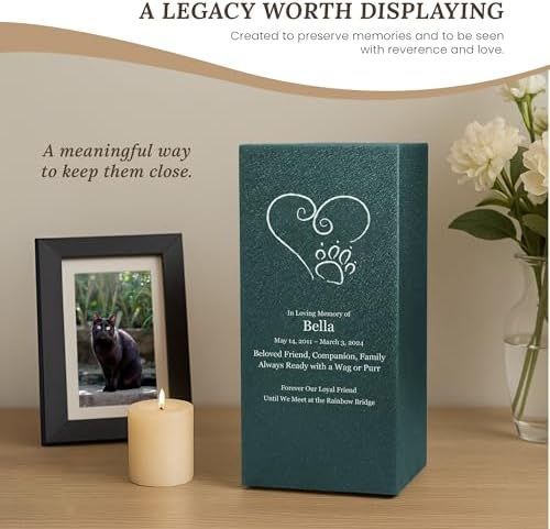 Amaranthine Urn Decorative Pet Ashes Container - Customizable Metal Urn with Heart Paw Design