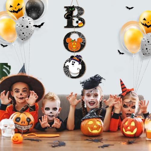 Halloween BOO Mouse Door Sign Decorations with Black Cat Pumpkin Ghost