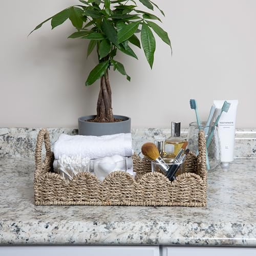 Household Essentials Handwoven Tray with Handles and Scalloped Edge