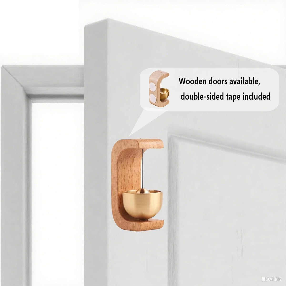 Magnetic Wooden Doorbell with Brass Chime Easy Install No Drilling Silent Bell