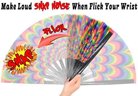 OMyTea Bamboo Large Rave Folding Hand Fan for Men Women