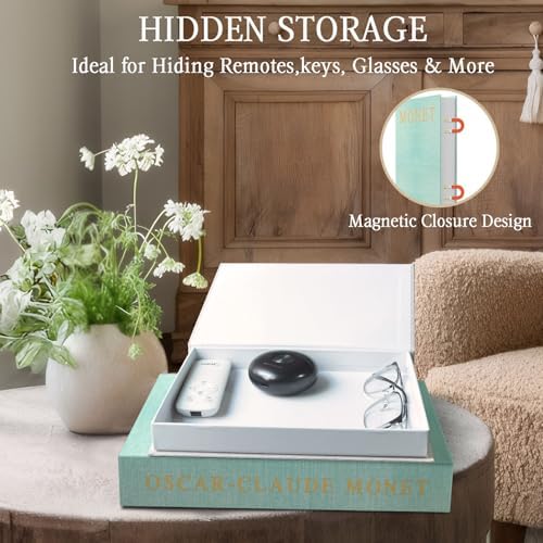 Decorative Books for Home Decor Set of 2 Linen Faux Book Storage Boxes with Wooden Bead Tassel