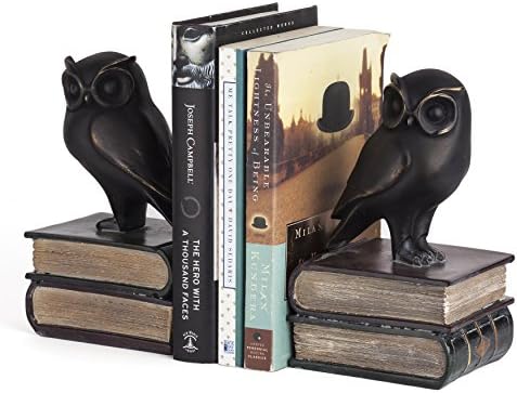 Danya B Owl Bookends Decorative Rustic Bookshelf Decor - Owls Bookend Set for Heavy Books - Bronze Finish