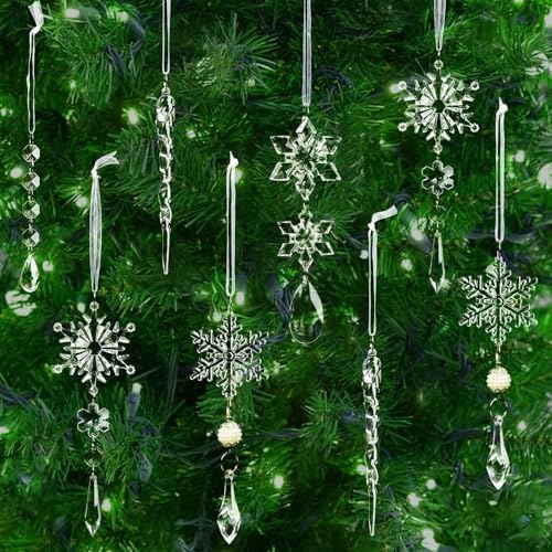 18pcs Crystal Christmas Tree Decorations with Snowflakes and Icicles