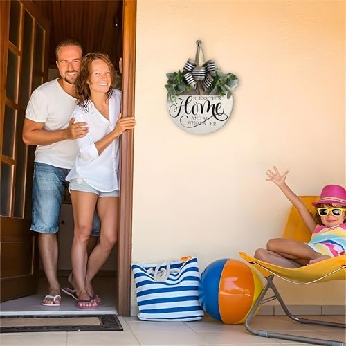 Welcome Sign for Front Door Rustic Wood Wreath Decor