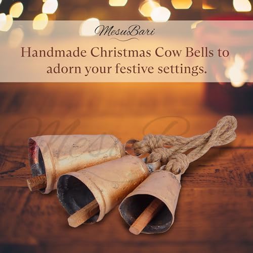 Set of 3 Vintage Brass Cone Cow Bells with Rustic Design