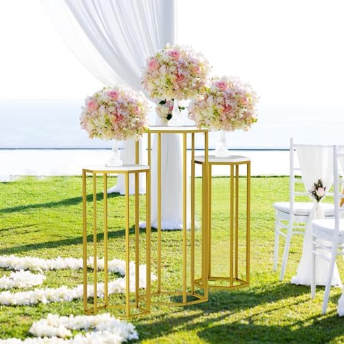 Urban Deco 3PCS Gold Metal Hexagon Pedestal Stand