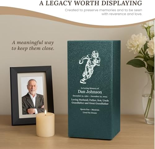 Customizable Football Cremation Urn with Engraving and Base