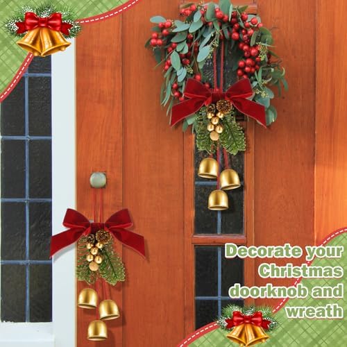 2 Pcs Christmas Wreath Bows with Jingle Bells and Pinecone Tree Topper Decor