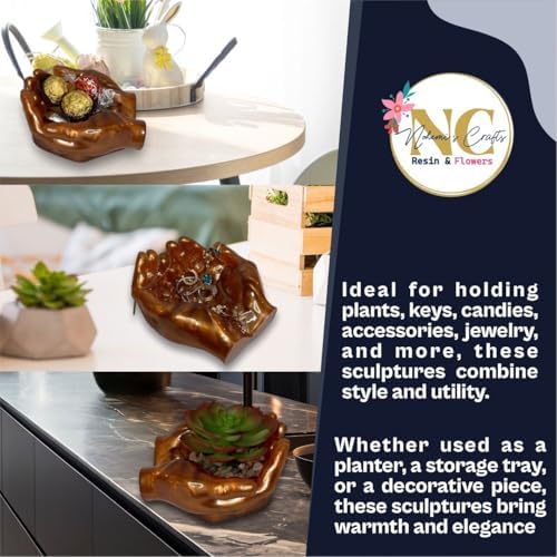 Hand Sculpture Resin Decor in Copper Green White